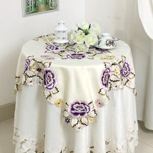 Elegant Polyester Embroidered Floral Tablecloths - Lace Cut-work - Ailime Designs