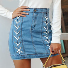 Load image into Gallery viewer, Classic Style Women&#39;s Lace Tie Front Panel Denim Mini Skirts - Ailime Designs
