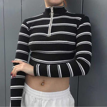 Load image into Gallery viewer, Zipper Front Crop-Top Women&#39;s Pullovers w/ Long Sleeves - Ailime Designs