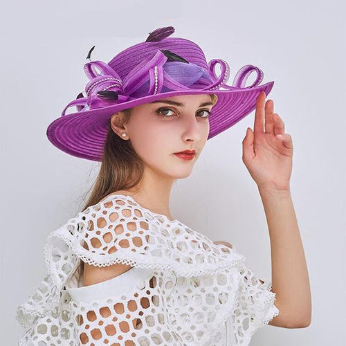 Women Stylish Straw Ribbon Design Hats For Church - Ailime Designs