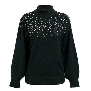 Women's Beaded Design Turtleneck Knit Sweaters - Ailime Designs - Ailime Designs