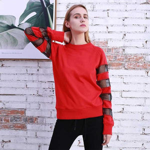 Sweatshirt Sexy - Women's Long-Sleeved Sheer Panel Design w/ Scoopneck