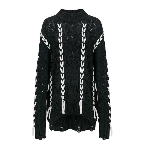 Black & White Ribbon Lace Design Sweaters For Women - Ailime Designs