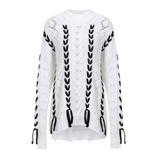Load image into Gallery viewer, Black &amp; White Ribbon Lace Design Sweaters For Women - Ailime Designs