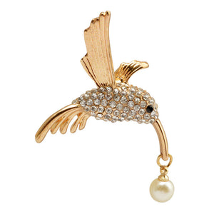 Hummingbird Brooch w/ Simulated Pearl Brooch Pin Accessories