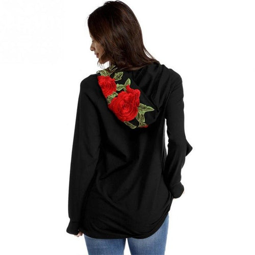 European Fashionable Sweatshirt Hoodies w/ Oversize Floral Motif Back Panel - Long Sleeves Outerwear - Ailime Designs