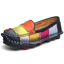 Load image into Gallery viewer, Women&#39;s Handmade Genuine Leather Block Colors Design Loafers