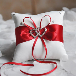 Bridal Ring Bearer Pillows w/ Satin Ribbon Tie & Rhinestones - Ailime Designs