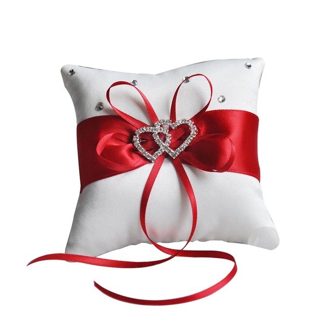 Bridal Ring Bearer Pillows w/ Satin Ribbon Tie & Rhinestones - Ailime Designs