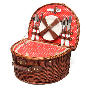 Wicker Picnic Basket Hamper -Dinnerware & Flatware Set Outdoor Accessories - Ailime Designs