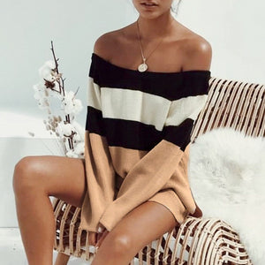 Women Bandeau Stripe Design Sweaters
