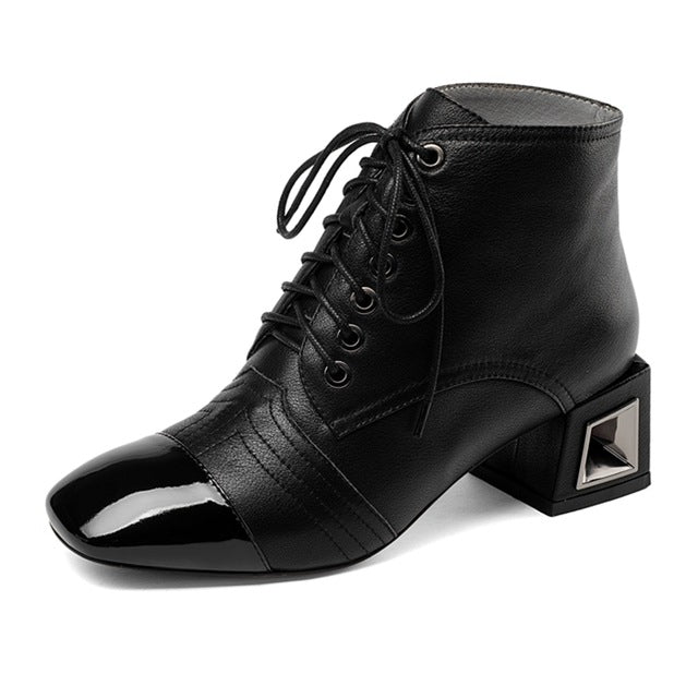 Women's String Tie Geometric Hollow-cut Ankle Boots - Ailime Designs