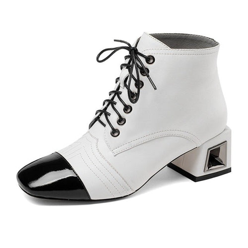 Women's String Tie Geometric Hollow-cut Ankle Boots - Ailime Designs