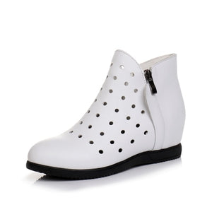Women's Wedge Lace Tie Design Soft Leather Skin Ankle Boots - Ailime Designs