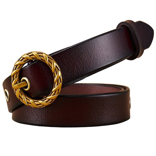 Tailored Style Women's Genuine Leather Belts w/ Basket Weave Buckle Design - Ailime Designs