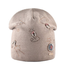 Load image into Gallery viewer, Winter Knitted Hats For Women - Fashionable Beanies w/ Cat &amp; Beads Motifs