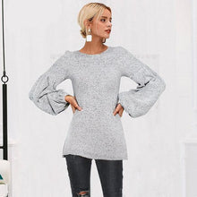Load image into Gallery viewer, Cool Grey Vintage Women&#39;s Lantern Sleeve Knitted Sweaters - Ailime Designs