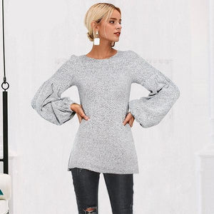 Cool Grey Vintage Women's Lantern Sleeve Knitted Sweaters - Ailime Designs