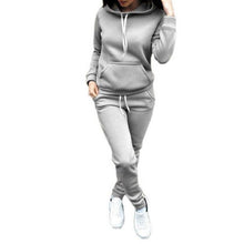 Load image into Gallery viewer, Women Two-piece Long Sleeve Sweatsuits w/ Hood &amp; Side Pockets