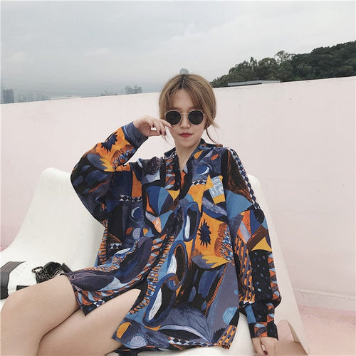 Women's Loose Oversize Multi Color Abstract  Shirts - Ailime Designs - Ailime Designs