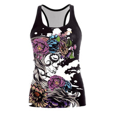 Load image into Gallery viewer, Colorful Black Skeletal Woman Screen Printed Fitted Tank Tops