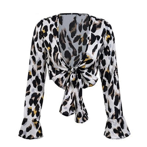 Women's Sexy Leopard Sash Design Flare Sleeves - Ailime Designs - Ailime Designs