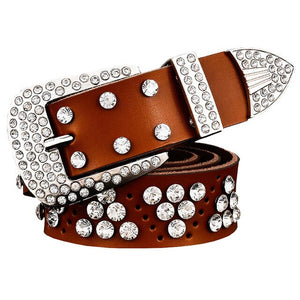 Women's Luxury Rhinestone Diamond Pattern Genuine Leather Belts