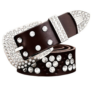 Women's Luxury Rhinestone Diamond Pattern Genuine Leather Belts - Ailime Designs