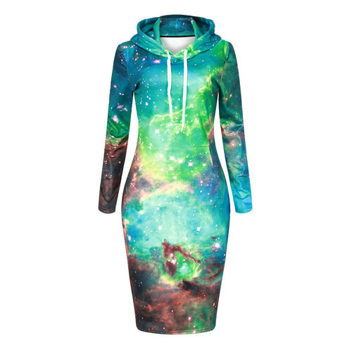 Women's Digtal 3D Screen Painted Long  Sleeve Fashion Hoodie Dress - Ailime Designs