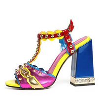 Load image into Gallery viewer, Women&#39;s Multi-colored Rivet Design Sling-back High Heels