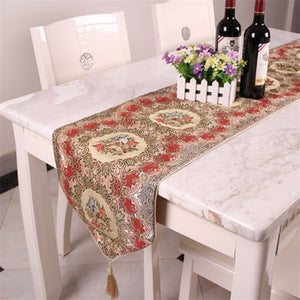 Embroidered Jacquard Elegant Table Runner w/ Tassel Trim Ends - Shop Home Decor - Ailime Designs