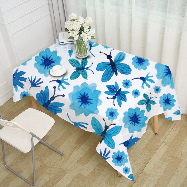 Blue Flower Printed Tablecloths - Home Decorations - Ailime Designs