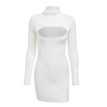 Load image into Gallery viewer, Women&#39;s Long Sleeve Turtle neck Ribbed Fitted Bodycon Knit Dresses w/ Hollow-out Chest - Ailime Designs