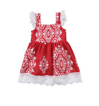 Load image into Gallery viewer, Children&#39;s Red Geometric Lace Trim Design Dresses - Ailime Designs - Ailime Designs