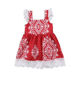 Children's Red Geometric Lace Trim Design Dresses - Ailime Designs - Ailime Designs