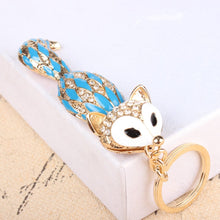 Load image into Gallery viewer, Blue Diamod Fox Design Key Chains w/ Rhinestones – Pocket Holder Accessories - Ailime Designs