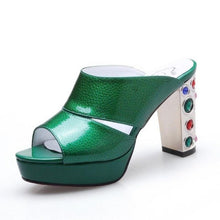 Load image into Gallery viewer, Women&#39;s Round Colored Crystal Heel Design Mules - Ailime Designs