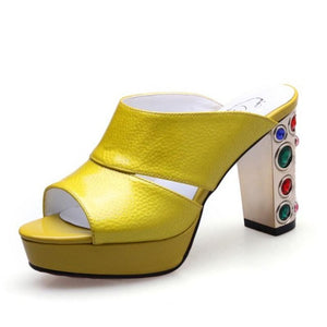 Women's Round Colored Crystal Heel Design Mules - Ailime Designs