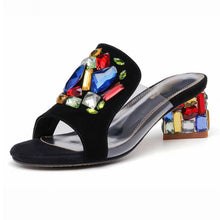 Load image into Gallery viewer, Women&#39;s Bohemian Colored Stones Design Genuine Leather Mules - Ailime Designs
