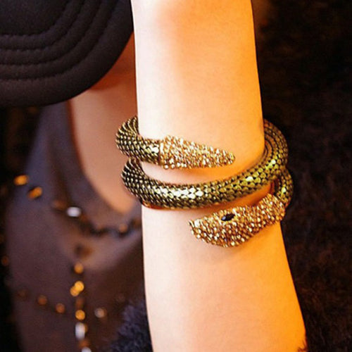 Sexy Snake Arm Wrap Women's Bracelet w/ Ruby Stone Eyes - Ailime Designs