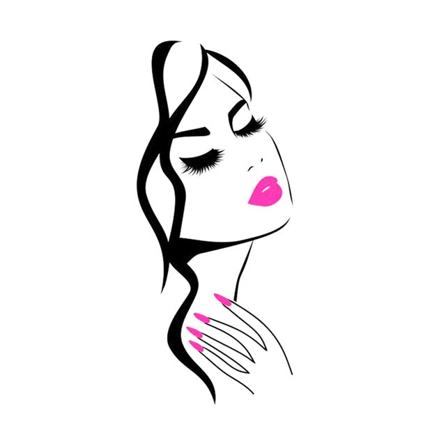 Woman Illustration w/ Pink Lips & Nails Wall Art Decals - Ailime Designs - Ailime Designs