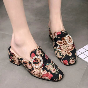 Women's Embroidered Floral Design Mules - Ailime Designs