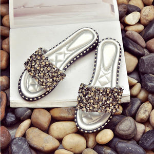 Women's Crystal Nugget Design Flat Slippers - Ailime Designs