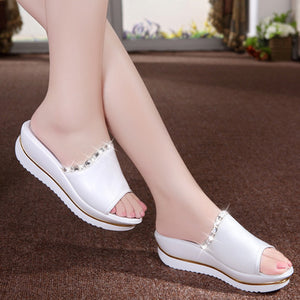 Large Size Summer Slides Women Platform Wedge Slippers Ladies Mid  Heels Shoes Pearl Bling Open Toe Comfortable Slippers A801 - Ailime Designs