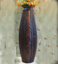 Load image into Gallery viewer, Antique Large Floor Vase Wood &amp; Bamboo - Ailime Designs - Ailime Designs