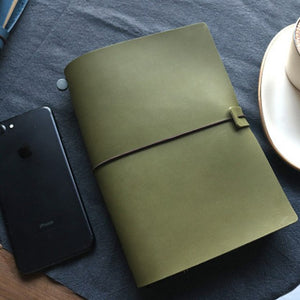 Genuine Leather Olive Green Vintage Notebook Planner - Ailime Designs