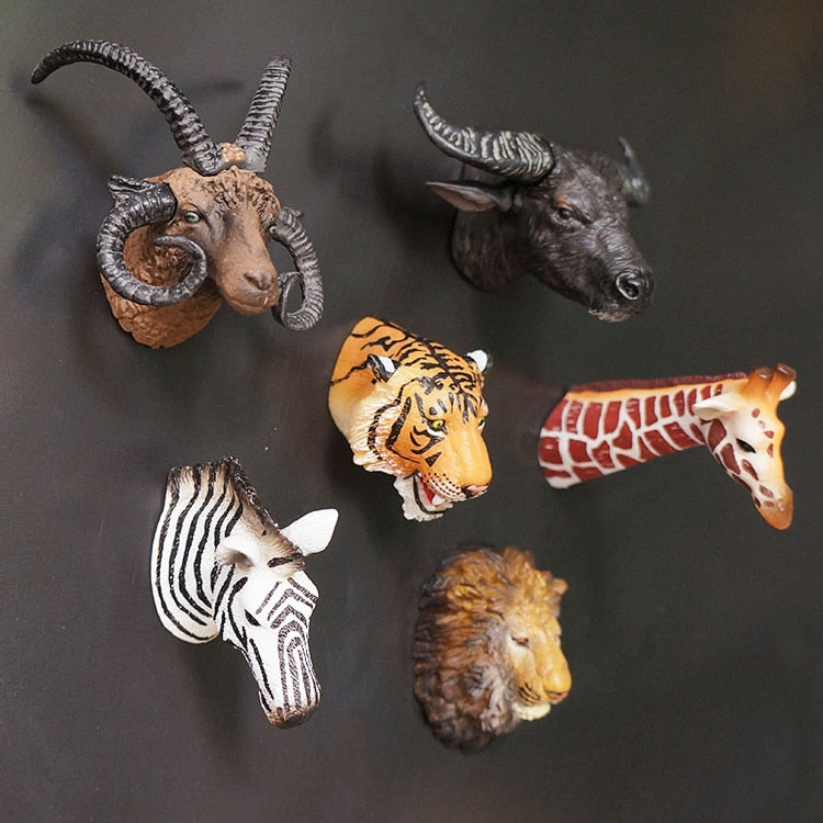 Hot Selling Newest Creative Wild Animal Head Magnet Magnetic Clasp Is Not Afraid To Drop Stereoscopic PVC Refrigerator Sticke - Ailime Designs