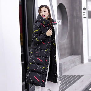 Women's Thick Warm Quilted White Print Coats - Ailime Designs - Ailime Designs