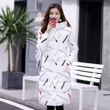 Load image into Gallery viewer, Women&#39;s Thick Warm Quilted White Print Coats - Ailime Designs - Ailime Designs