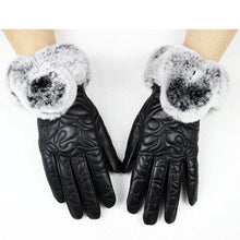 Load image into Gallery viewer, Women&#39;s Quilted Sheepskin Leather Gloves w/ Rex Rabbit Trim Fur  - Lovely - Ailime Designs